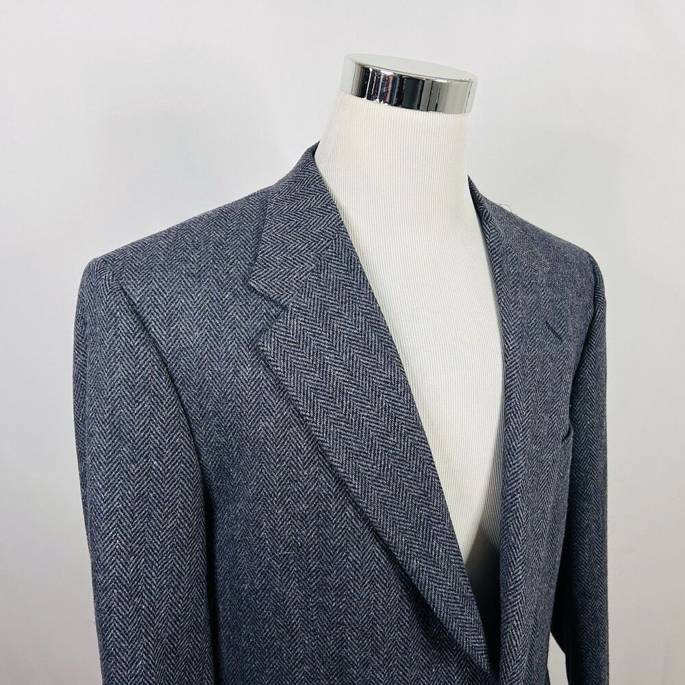 Lord & Taylor 42R Vintage Tweed Sport Coat Wool Blue Herringbone Two Button